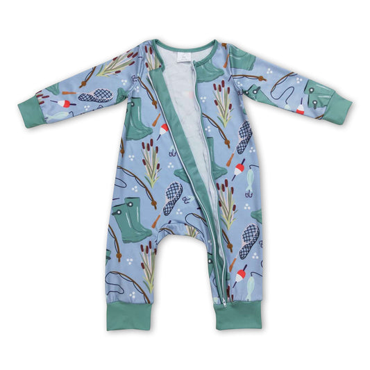 Fishing long sleeves baby boy zipper romper