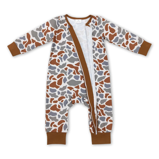 Long sleeves khaki camo baby kids zipper romper