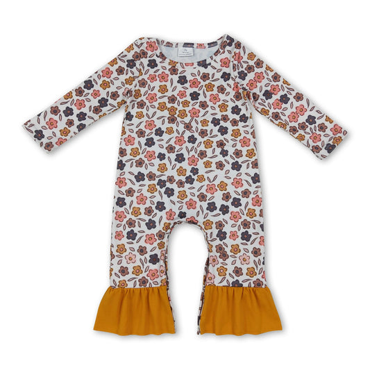 Mustard ruffle floral long sleeves baby girls fall romper