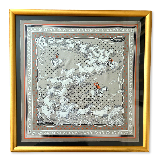 Mustangs Bandana Framed Vintage Silk Scarf 26"