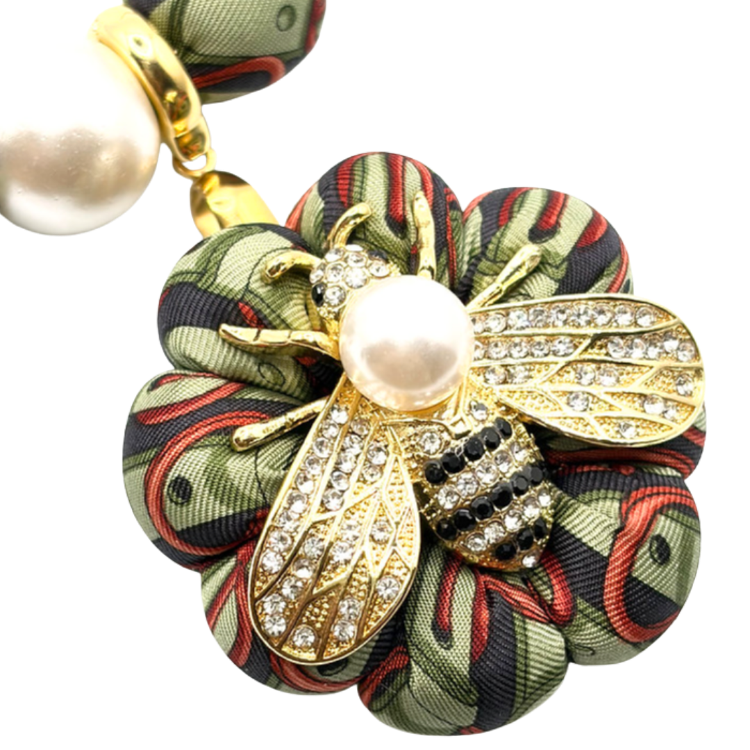 Belt Print Bumblebee Vintage Silk Necktie Necklace