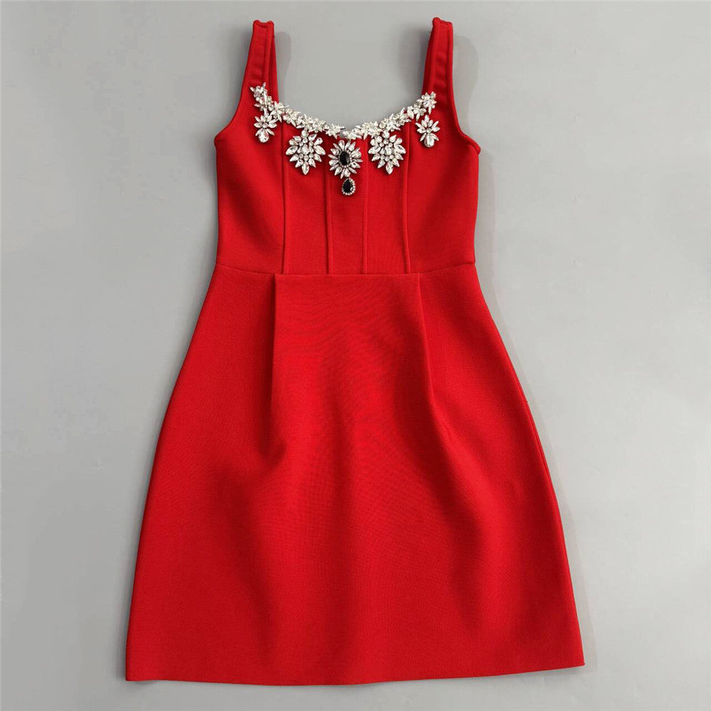 Sexy Strap Diamond Bandage One Piece Dress Ladies Cocktail Party Dress Elegant Dress