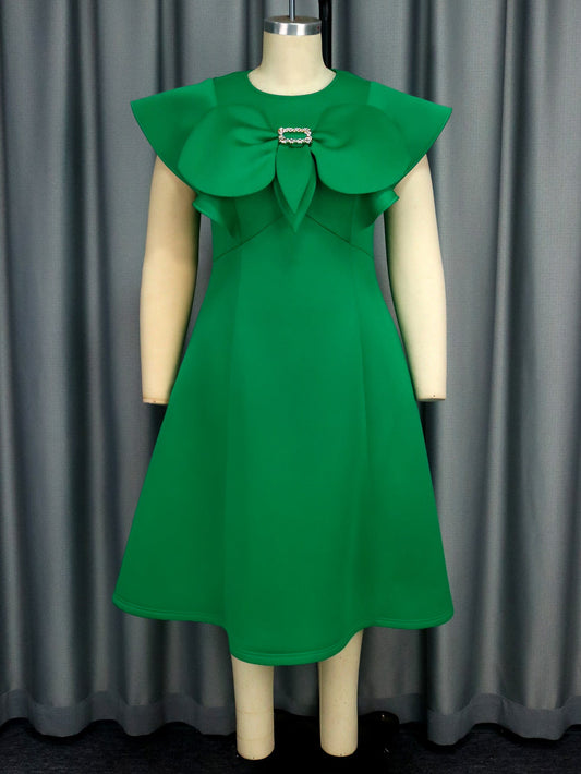 Personalized Bow round Neck Cape Sleeve Dress Elegant Party Cocktail A line Dress