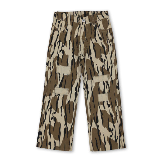 Olive camo denim pants hole kids boys jeans