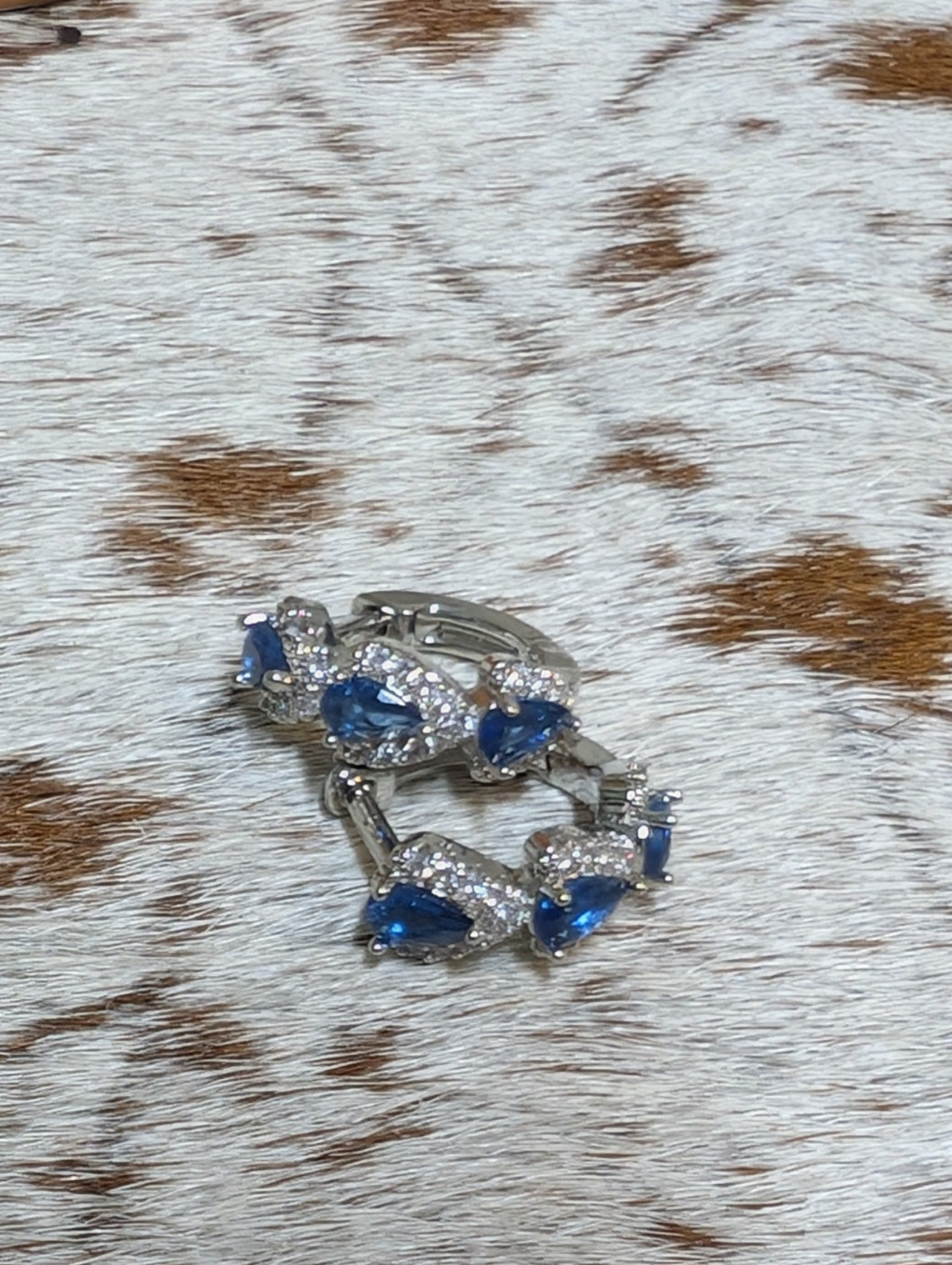 Western Bow Hoop Earrings with Blue Crystal Accents