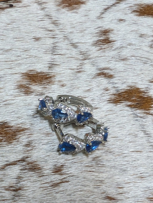 Western Bow Hoop Earrings with Blue Crystal Accents