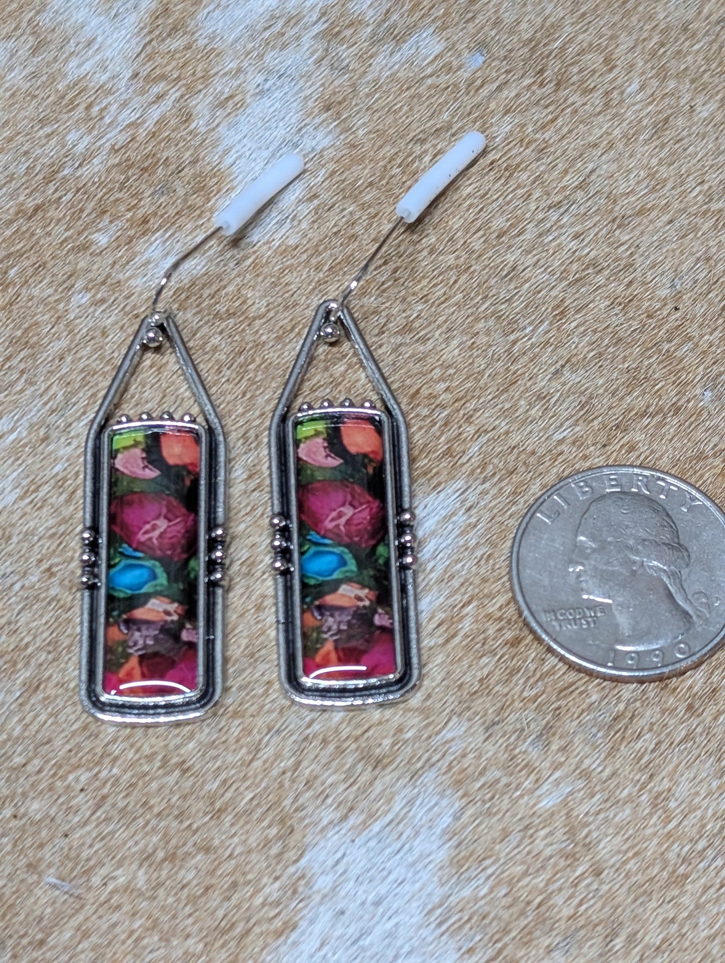 Western Rectangle Stone Dangle Earrings – Multiple Colors