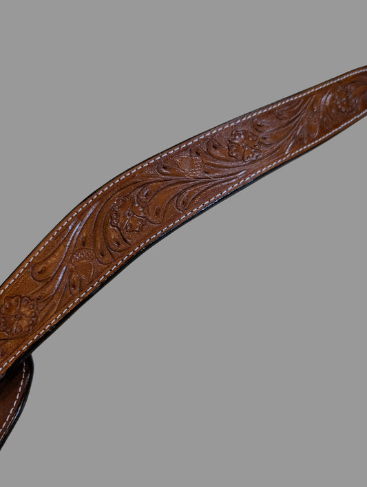 Tooled Leather Breast Collar – Brown Western Style (Clearance)