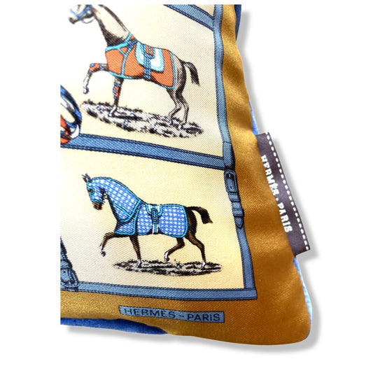 Petites Chevaux Gold Silk Scarf Pillow 17"