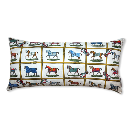 Petites Chevaux Ivory Vintage Silk Scarf Pillows