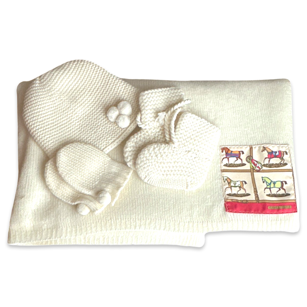 Petites Chevaux Vintage Silk Scarf & Cashmere Baby Set