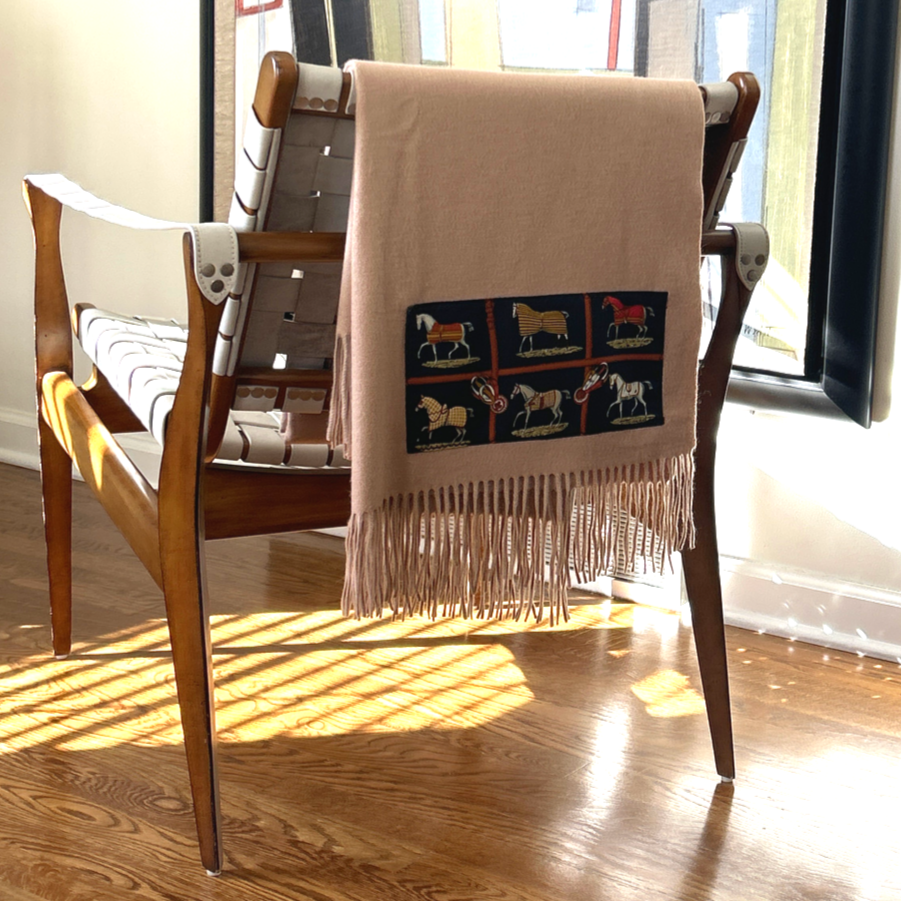 Petites Chevaux Vintage Silk Scarf & Cashmere Throw Blanket