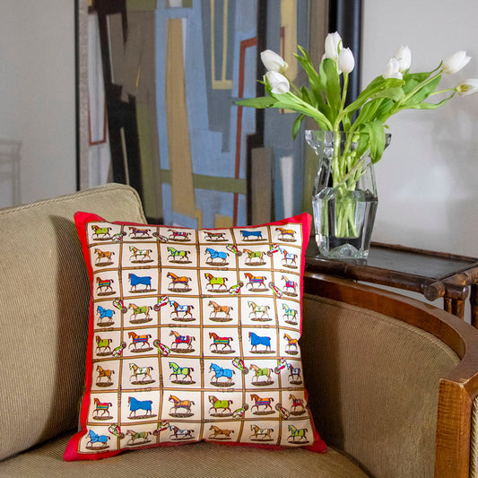Petits Chevaux Vintage Silk Scarf Pillow 17"