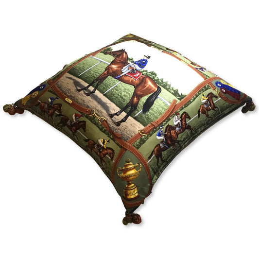 Race Day Vintage Silk Scarf Pillow 30"