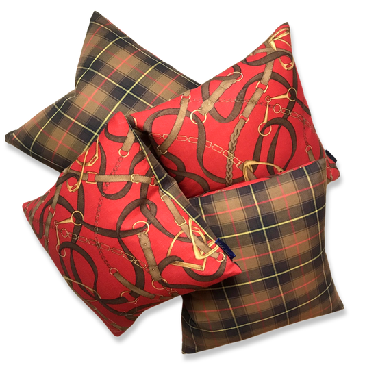 Red Equestrian Tartan Scarf Pillows 18"