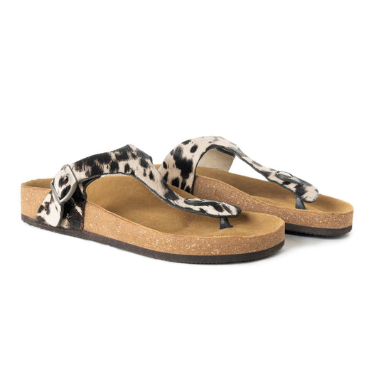 Myra Chino Hairon Leather Sandals for Women – Western Toe Loop Flats with Cork Sole for Comfortable Wear