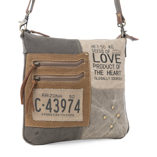 Myra Seeds of Love Crossbody Bag - Vintage Patch Leather Shoulder Bag with Zippered Pockets for Western Style