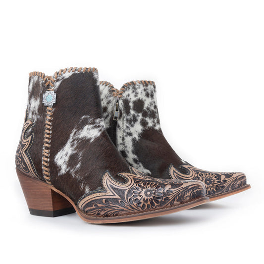 Myra Margie Leather Boots for Women - Hairon Ankle Boots with Handtooled Leather Details for Carnival Sundowns