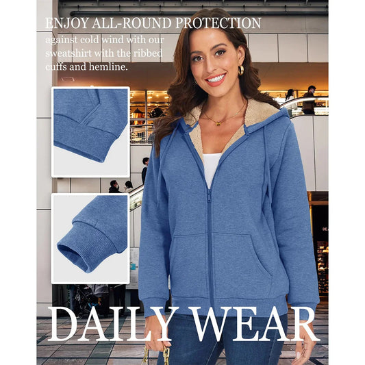 Sherpa-Lined Fleece Zip-Up Hoodie Jacket Women