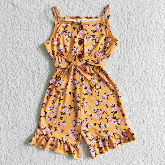Mustard floral sleeveless baby girls summer jumpsuit
