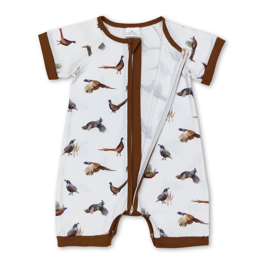 Short sleeves brown pheasant baby boys zip romper