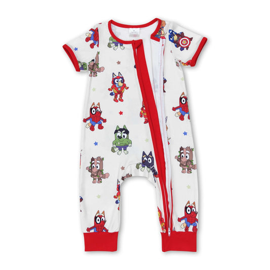 Short sleeves dog spider kids boys zipper romper