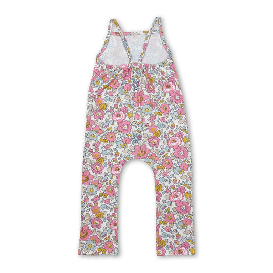 Straps pink yellow floral baby girls jumpsuit