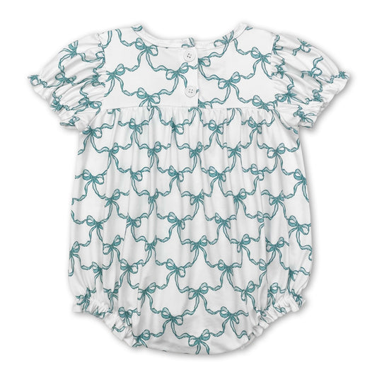 Short sleeves green bow lollipop baby girls romper