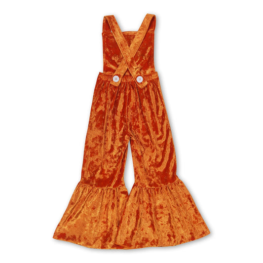 Straps yellow dog velvet baby girls jumpsuit