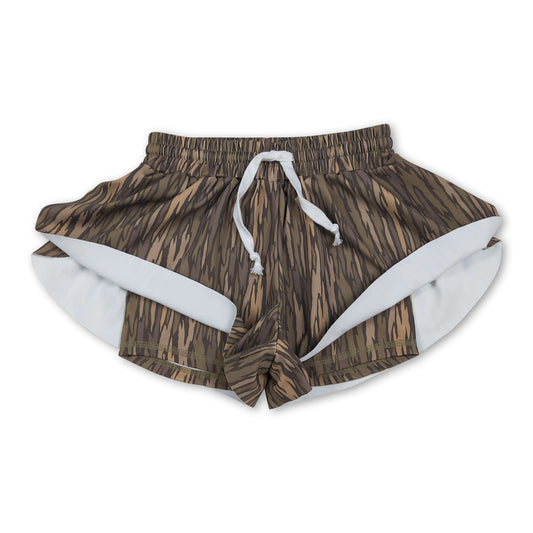 Olive camo kids girls summer active yoga shorts
