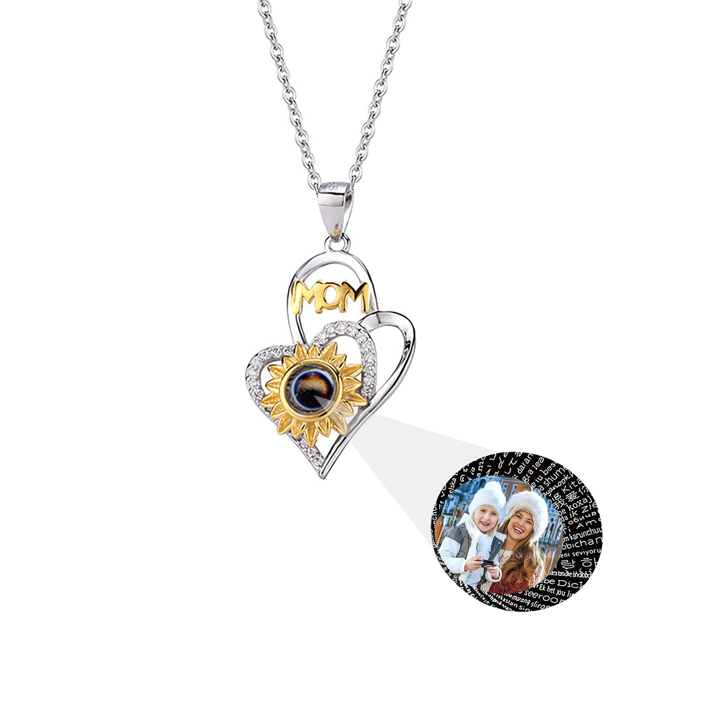 Sunflower with customized photosProjection Necklace Pendant Jewelry
