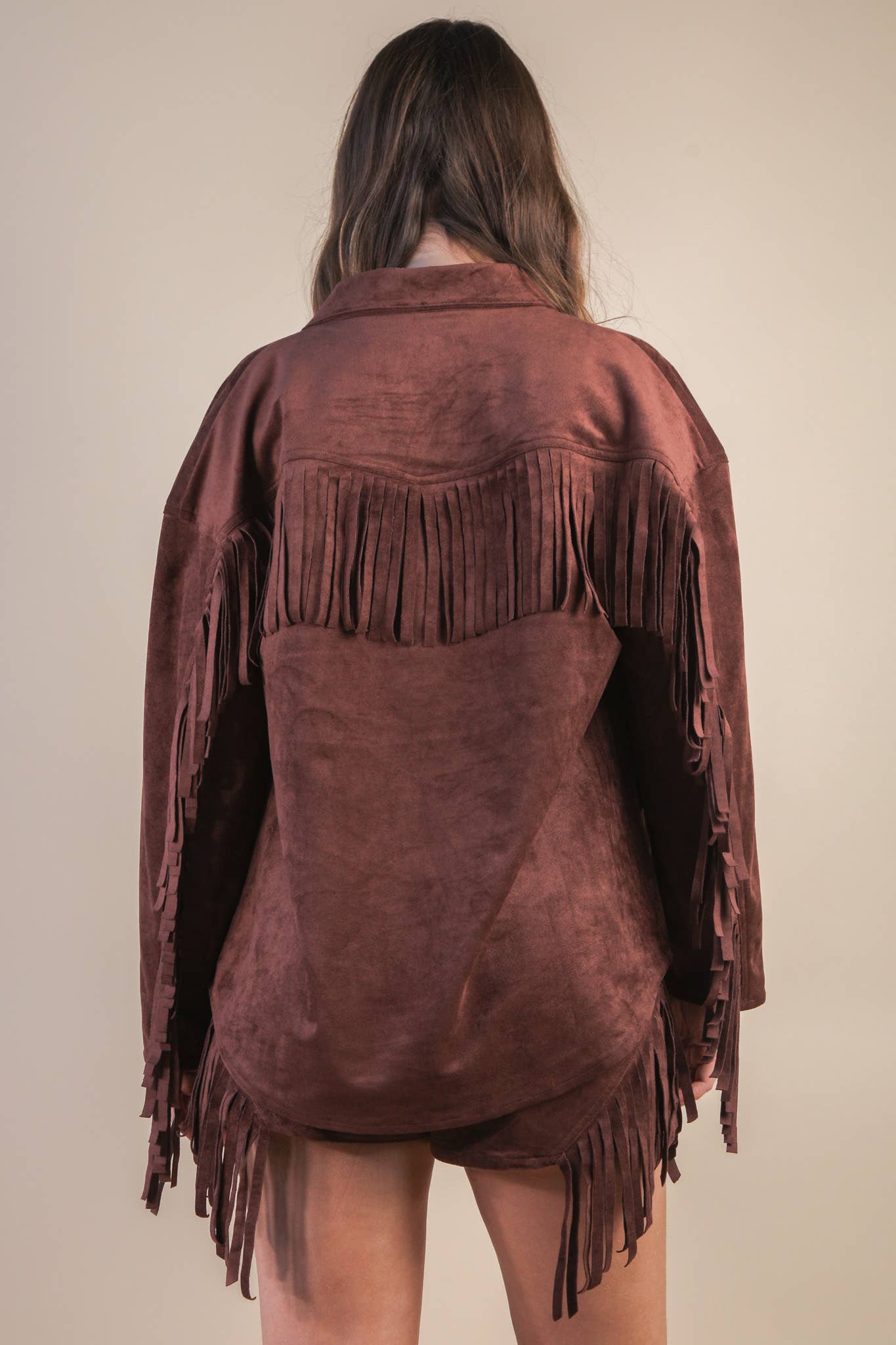 Suede Fringe Detail Western Jacket Shacket