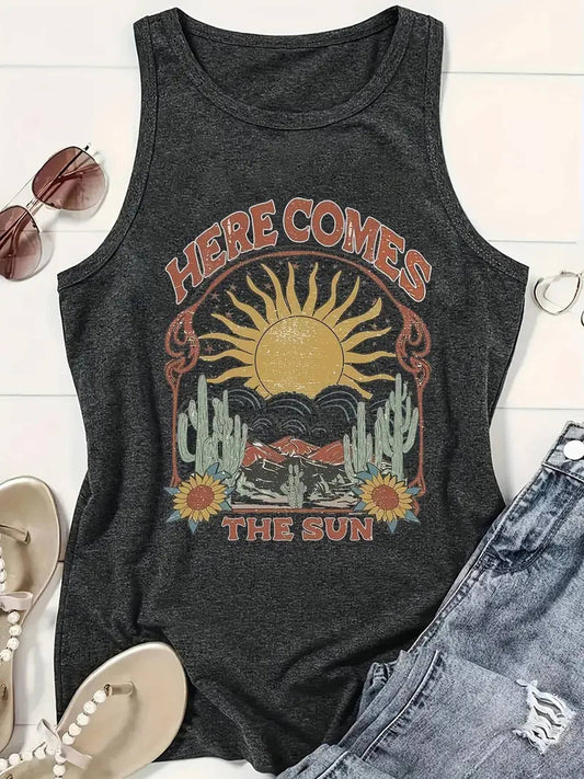 Sunrise Over the Mountains Graphic Tank Top – Heather Gray