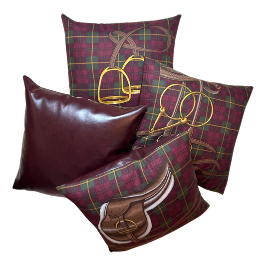 Tartan Equestrian Vintage Wool Scarf Pillows 22"