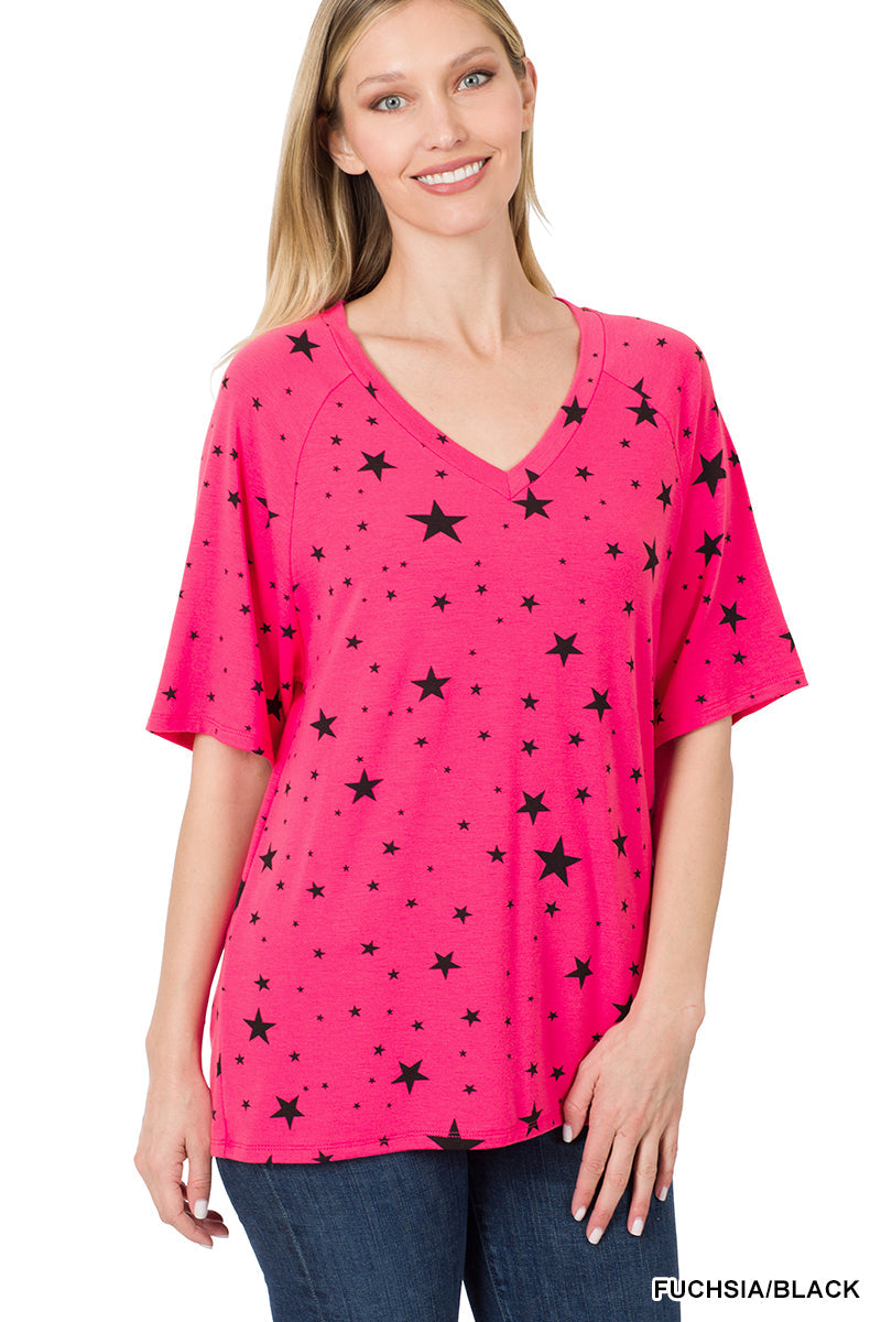 Zenana Star Print Raglan Top