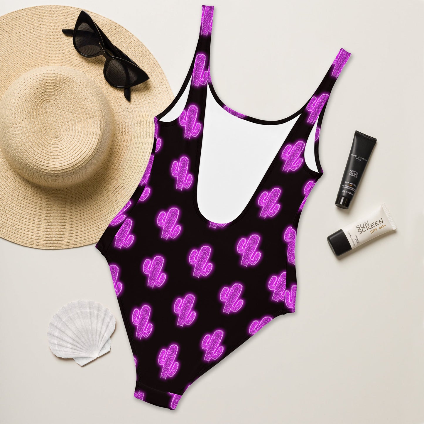 Baha Ranch Yeehaw Purple Neon Cactus One-Piece Swimsuit