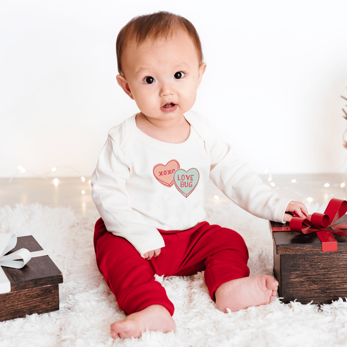 long sleeve graphic bodysuit | candy hearts