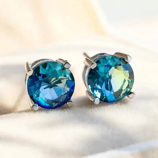 European and American Style Copper Earrings with Blue Zirconium