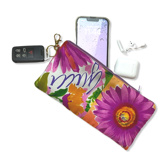 Flower Pop Vintage Silk Scarf Coffee Run Keychain Bag XL