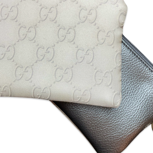 GG Mongoram Vintage Silk Scarf Coffee Run Keychain Bag