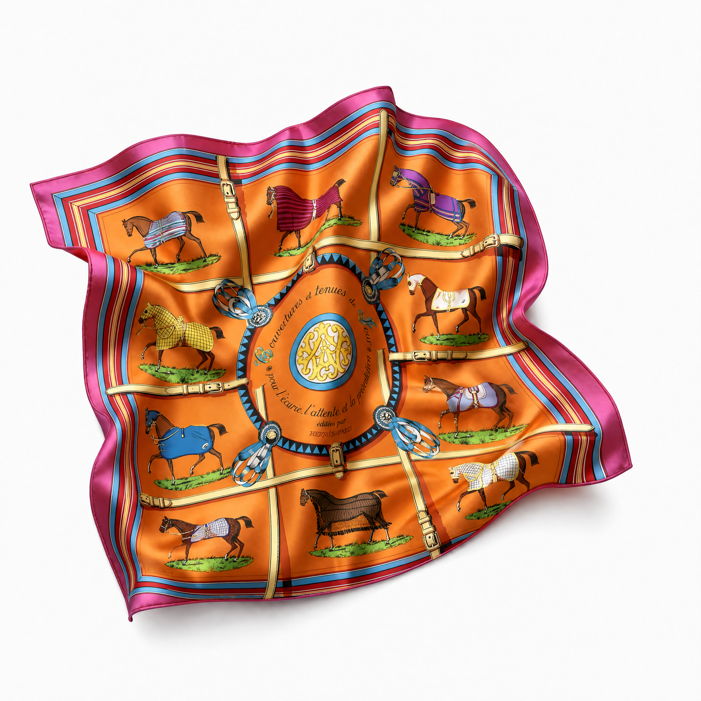Couvertures et Tenues du Jour Orange Vintage Silk Scarf Lumbar Pillow 35"