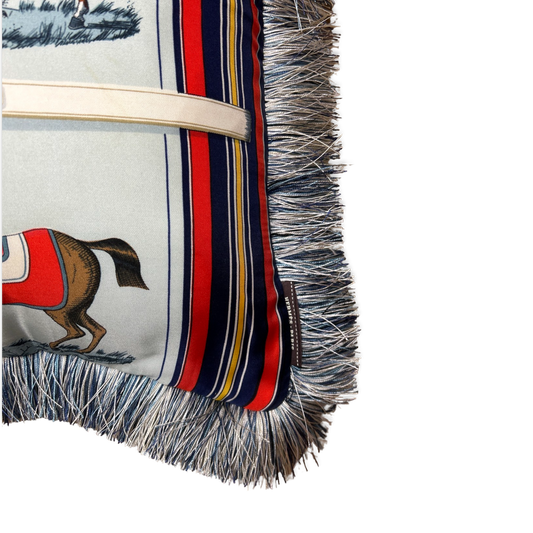 Couvertures et Tenues du Jour Multicolor Blue Vintage Silk Scarf Lumbar Pillow 35”