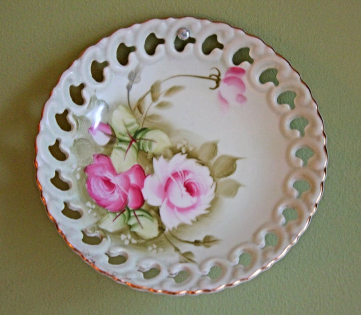 Lefton Porcelain Pitcher Vase: Hand Painted Wild Rose, Gold Trim