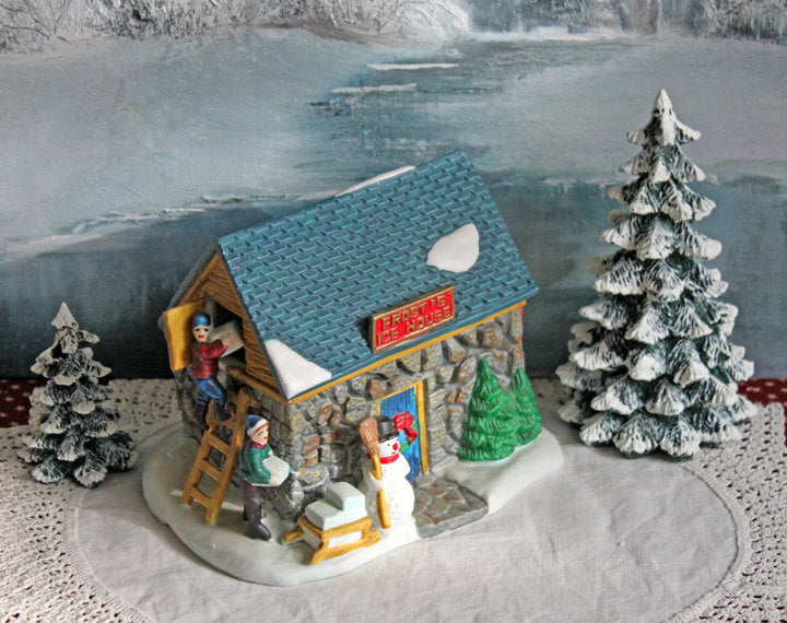 Dickens Christmas Towne Frost’s Ice House – Hand-Painted Porcelain Village Building with Light Kit, Holiday Decor