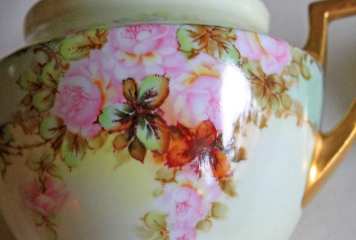 Antique H & C Selb Bavarian Porcelain Creamer and Sugar Bowl with Lid