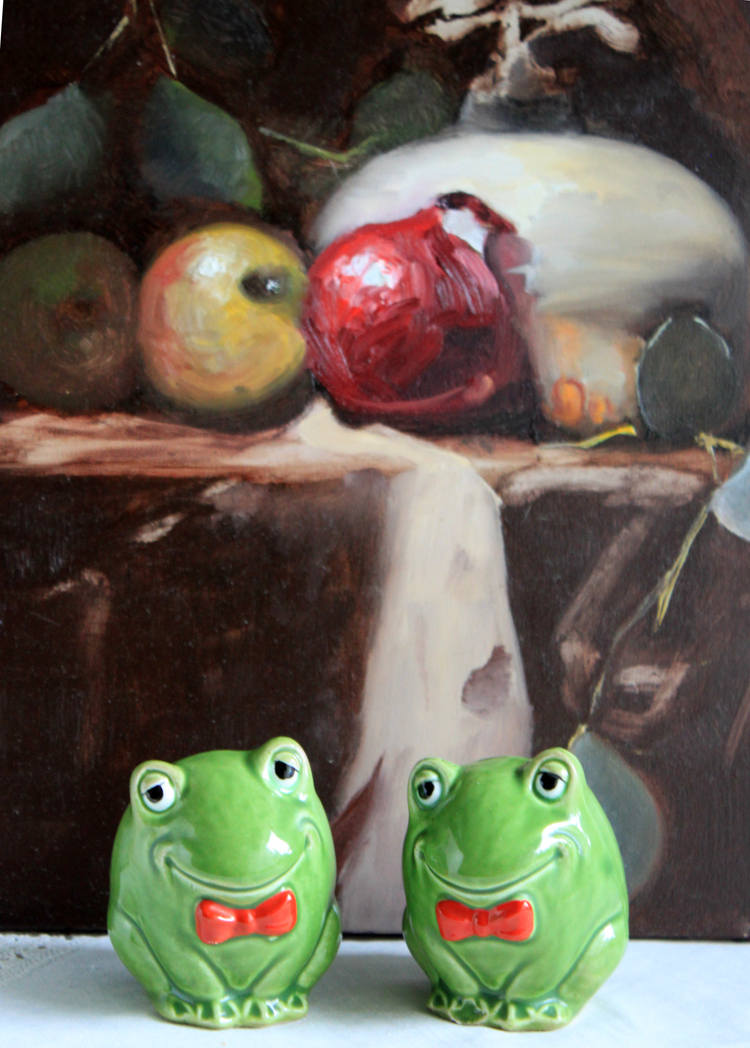 Salt and Pepper Whimsical Frog Shakers with Red Bow Ties