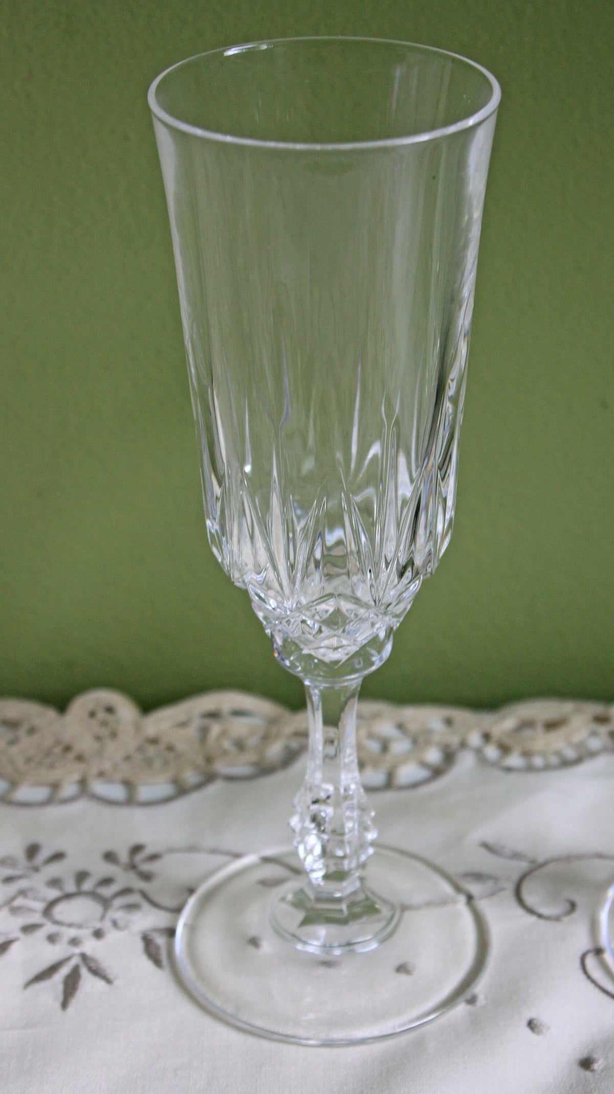 Vintage Crystal Stemware Glasses - Set of 8, Ornate Stem Barware
