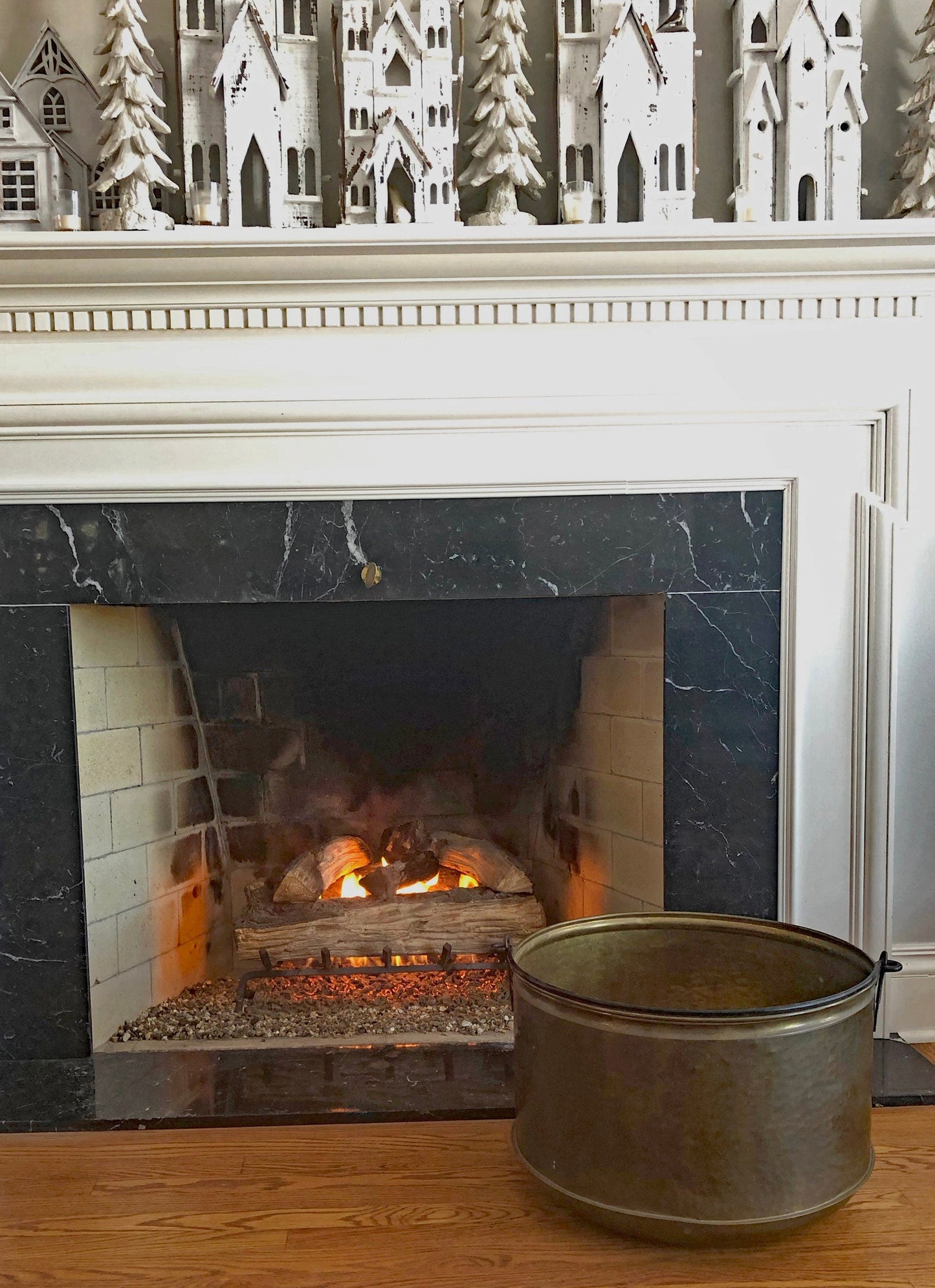 Antique Copper Cauldron with Brass Bottom & Ceramic Handles. Hand Hammered Scuttle for Firewood. Rustic Home Decor.