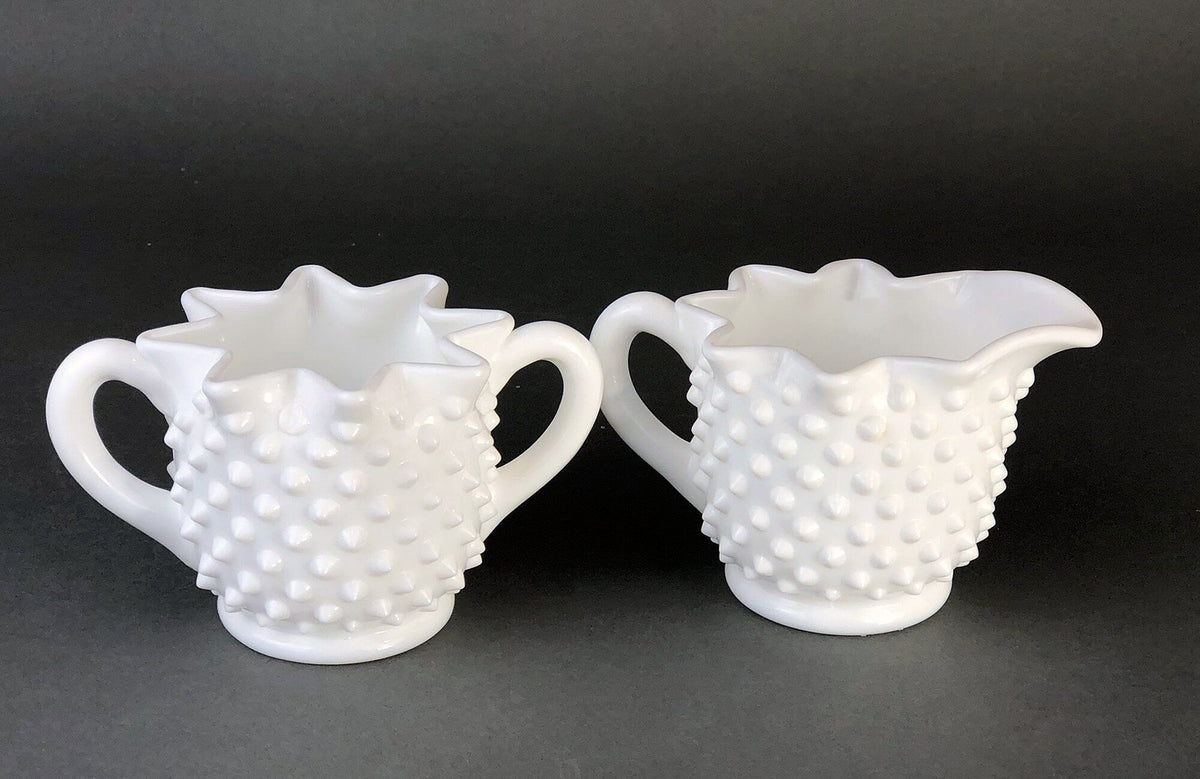 Vintage Milk Glass Creamer, Quilt Pattern Scalloped Edge
