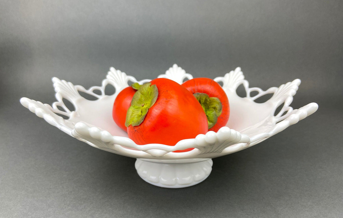 Vintage Westmoreland Milk Glass Bowl, Open Lace Edge, Footed Candy Dish